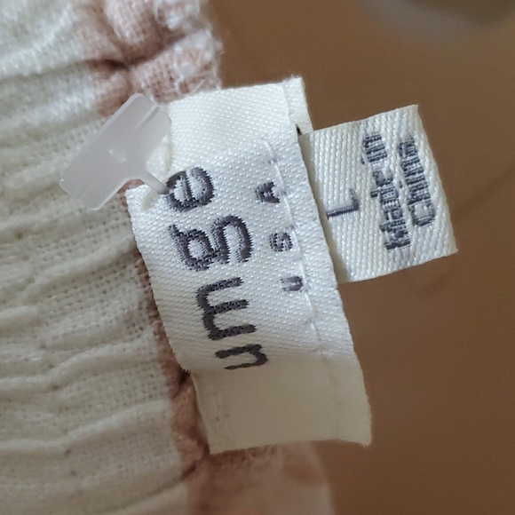 Umgee L linen blend cabana stripes smocked waist eyelash hems pockets - Picture 6 of 7